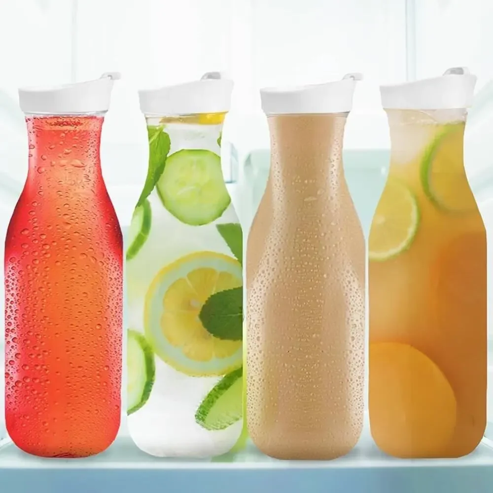 Set of 4 Plastic Water Pitcher With Lid Round Carafe